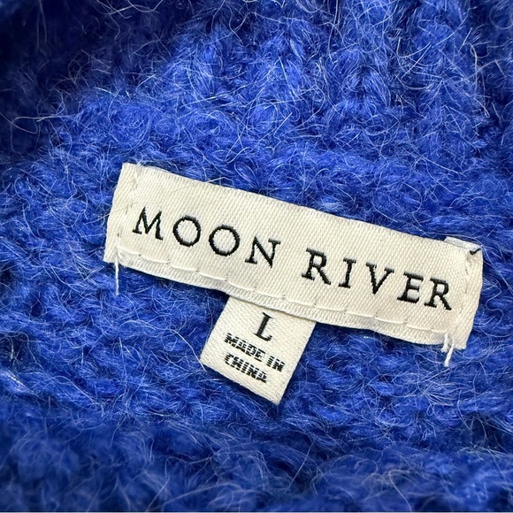Moon River Anthropologie Electric Blue Chunky Open Knit Sweater Size Large Indie - Picture 5 of 10